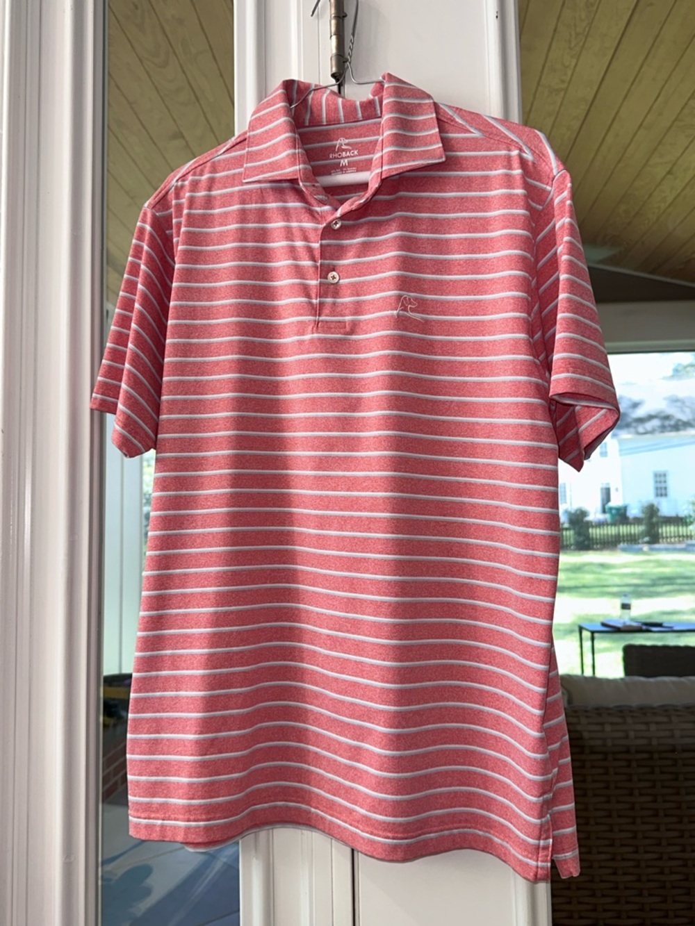 Rhoback Coral and White Striped Polo Shirt
